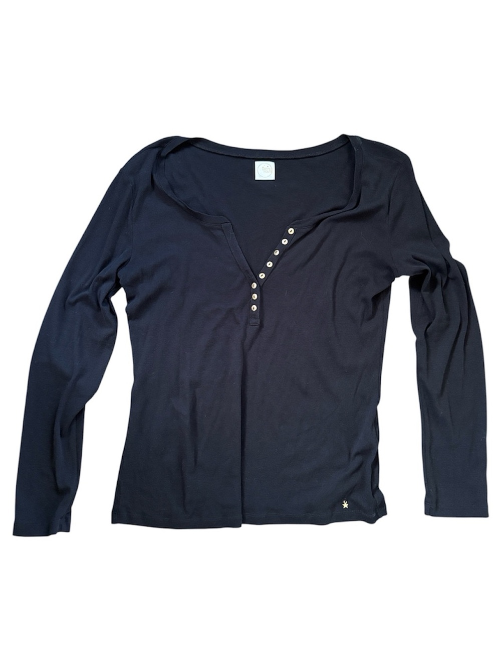 Des Petits Hauts Long-Sleeve Henley Top with Gold Button Placket Pima cotton L